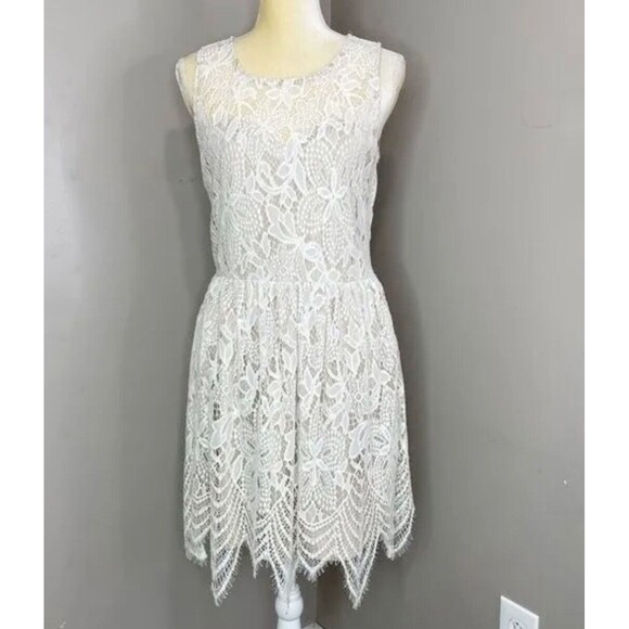 Love, Fire Dresses & Skirts - New Women Large Cream Lace Mini Dress Sleeveless Love Fire New